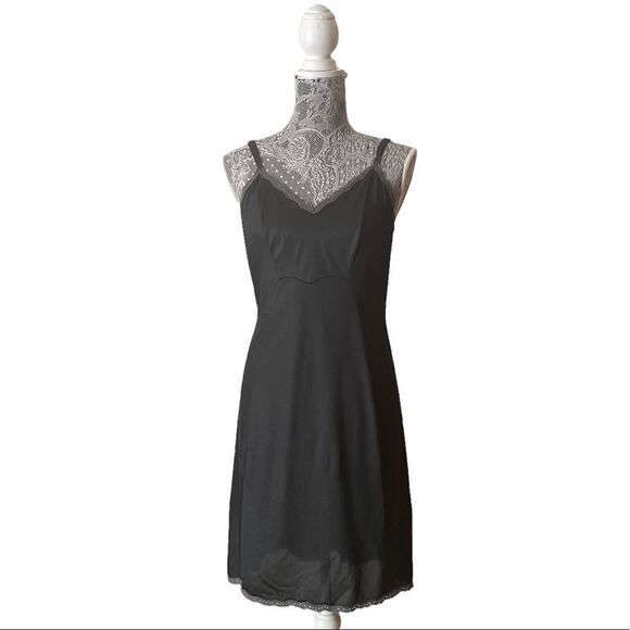 VINTAGE Lace Trim Nylon Slip Dress Gray - Picture 1 of 8